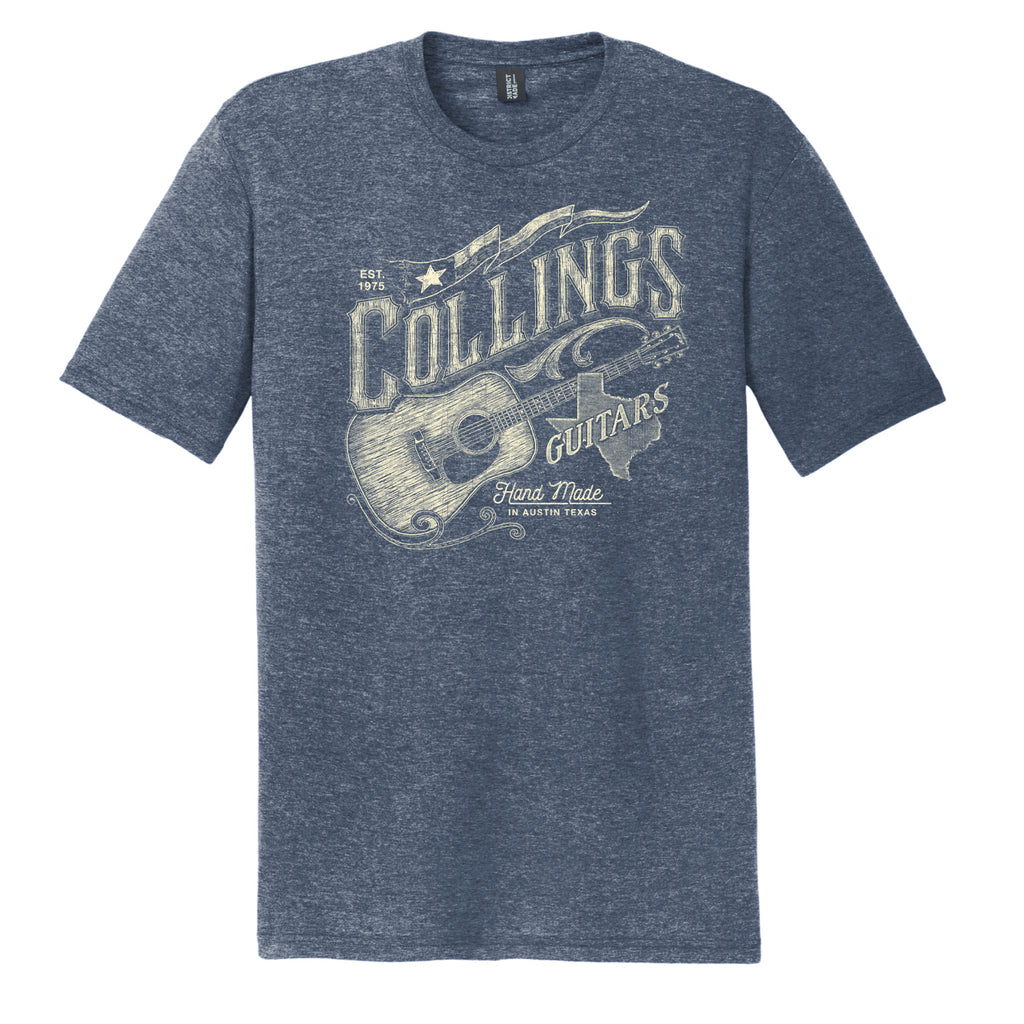Mens Collings Acoustic Guitar Graphic T-Shirt Navy Frost – Collings Guitars